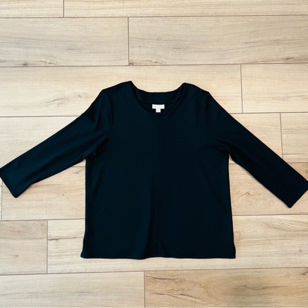 J. Jill Black Ponte Knit Crew Neck 3/4 Sleeve Top in Women's Size Small